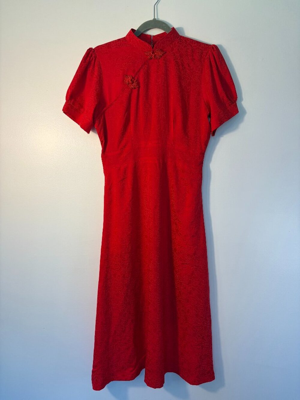 Nha May Red Collared Oriental Style Short Sleeve Dress